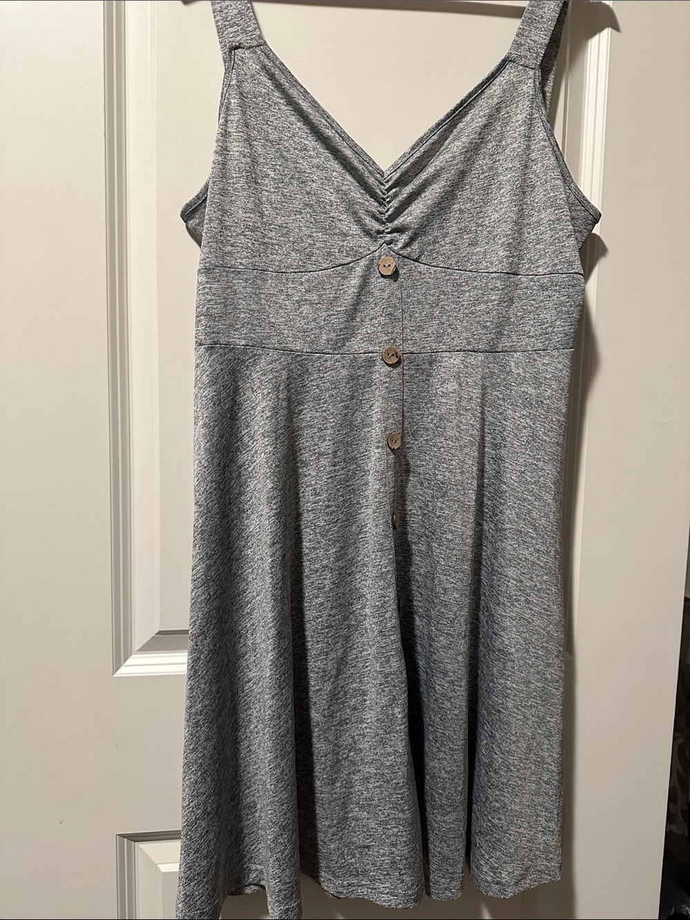 Gray V-Neck Button-Front Womens Dress-pair with cardigans in @_1refreshed closet